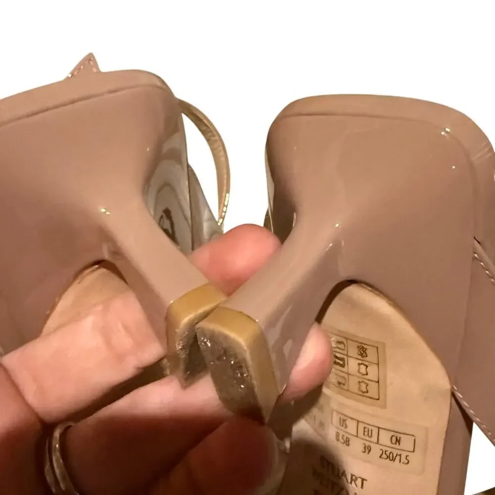 Stuart Weitzman Nude Patent Leather Strappy Slingback Heels